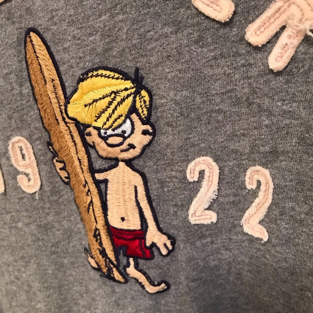 Vintage Y2K Hollister Embroidered Surfer Man Tee Gray